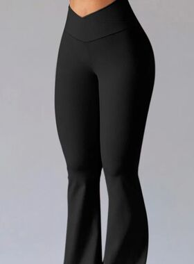 High waisted tight yoga flared leggings 女紧身瑜伽喇叭打底裤