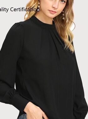 European and American stand collar solid color ladies shirt