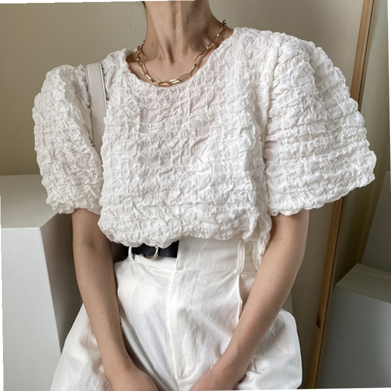 d Puff Sleeve Blouse Woman Clothes Elegant White Ladies Tops