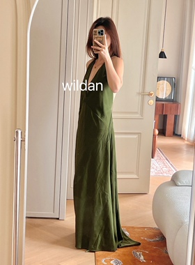 荒野与安｜（定制无退换）邦女郎款吊带深V裙 绿色款露背长裙