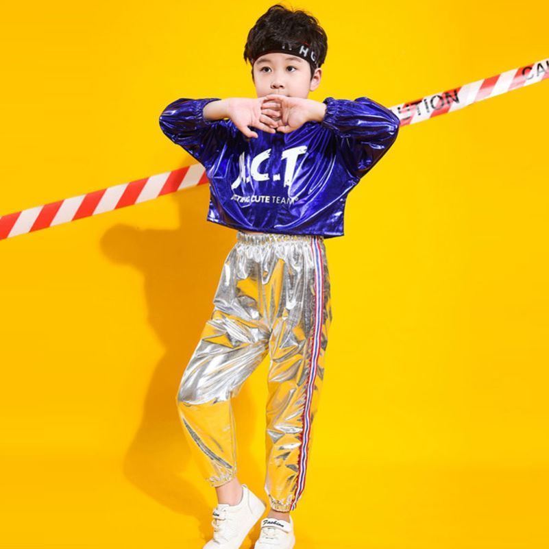 舞台少女银色儿童街舞演出服朋克摇滚酷帅鼓手时尚少儿年会小学生