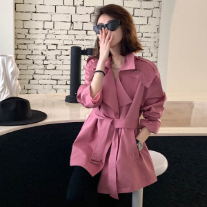 粉色短款风衣外套女韩式小个子休闲大衣春秋季2023年新款欧洲站货