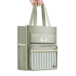 熊猫补习袋手提袋A4大容量文件袋儿童女孩透明帆布补课包小学生补习班拎书包美术袋装作业收纳袋子初中生专用