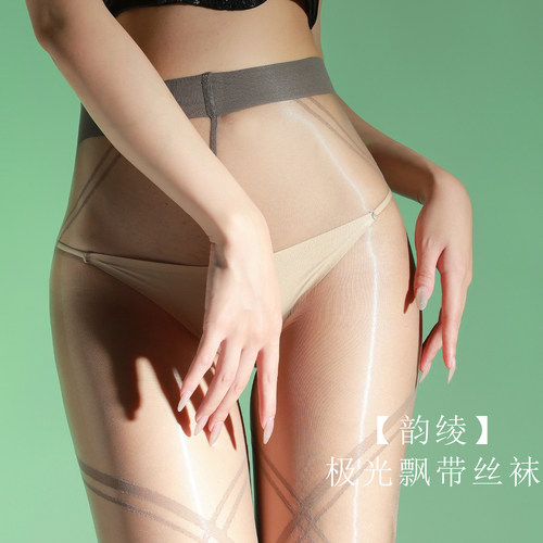 黑绷带超薄显瘦性感油亮连裤袜