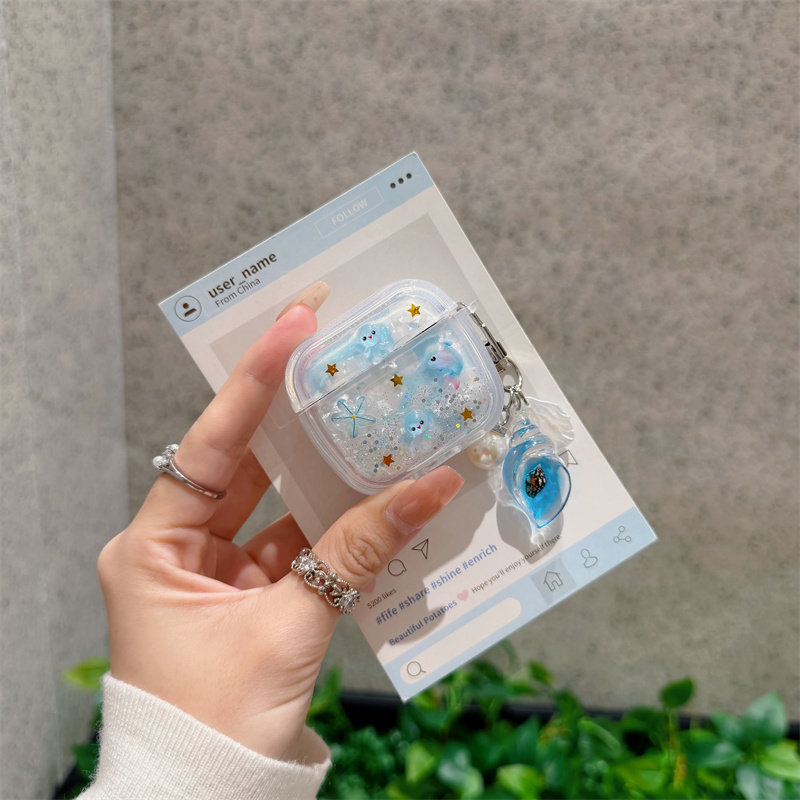 海洋立体滴胶海豚苹果闪粉耳机套