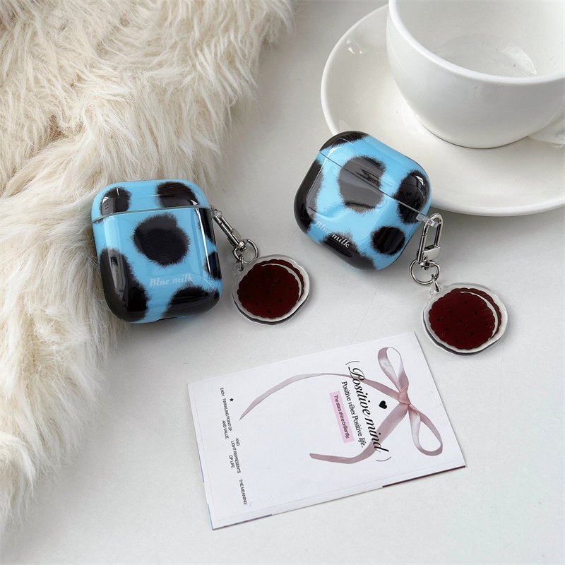 简约小清新浅蓝奶牛纹适用airpods4代降噪版耳机套苹果2/3三代AirpodsPro第二代保护壳Pro3软壳情侣软壳创意