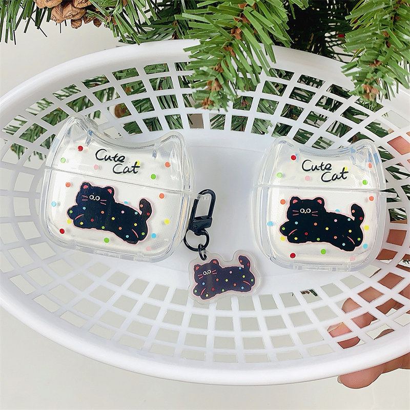趣味卡通立体波点猫咪适用airpods4代耳机套苹果2/3三代AirpodsPro第二代保护壳Pro3软壳猫耳朵少女软壳透明