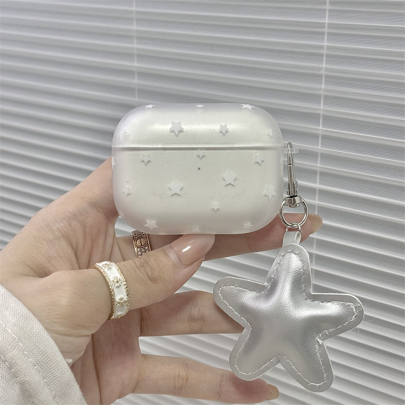 小清新银色闪粉星星苹果半透磨砂