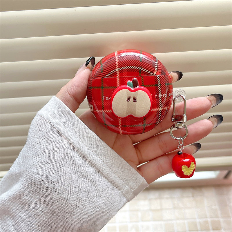 小清新立体苹果红色格纹适用华为freebudsPro4/6i耳机壳保护套freeclip/4E/5/5i软壳SE2/3耳机壳简约少女软壳