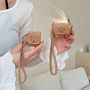 复古色线条小狗包包适用airpods4代耳机套2/3三代airpodsPro第二代保护壳苹果蓝牙耳机套Pro2软壳皮质可爱潮