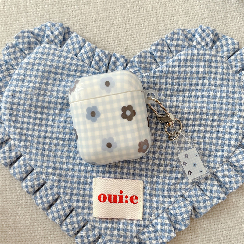 ins韩系小众蓝色格纹花朵适用airpods4代降噪版耳机套苹果2/3三代AirpodsPro第二代保护壳Pro2少女软壳简约潮