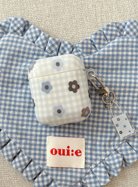 ins韩系小众蓝色格纹花朵适用airpods4代降噪版耳机套苹果2/3三代AirpodsPro第二代保护壳Pro2少女软壳简约潮
