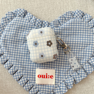 ins韩系小众蓝色格纹花朵适用airpods4代降噪版耳机套苹果2/3三代AirpodsPro第二代保护壳Pro2少女软壳简约潮