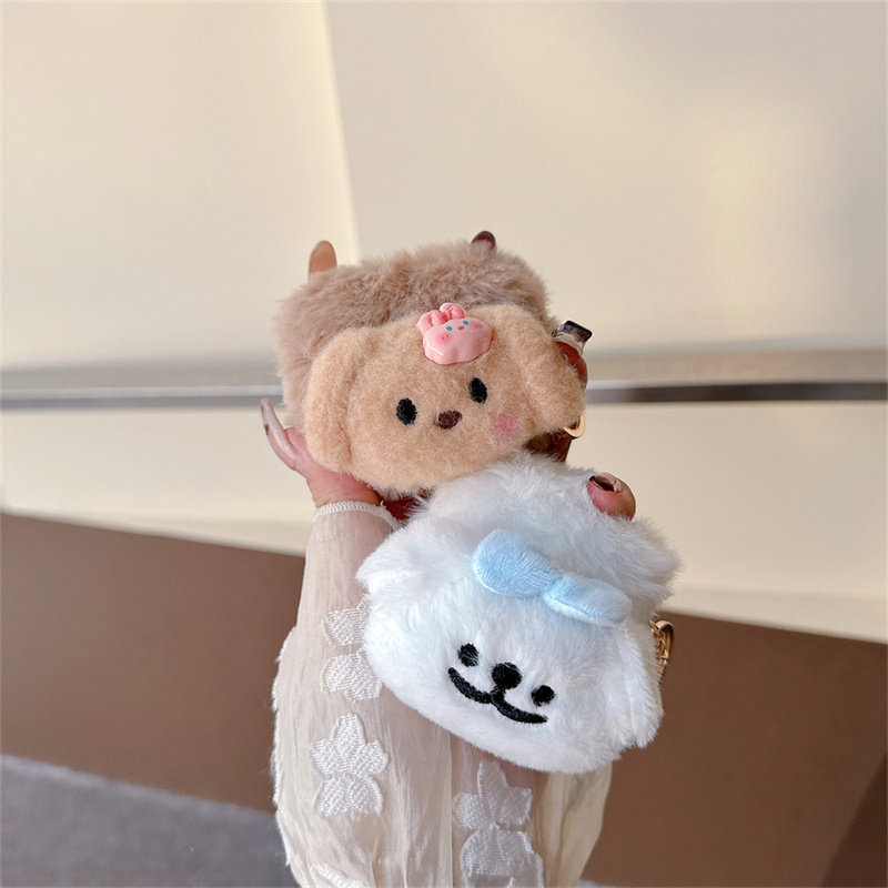 卡通毛绒蝴蝶结发夹小狗适用airpods4代降噪版耳机套苹果三代AirpodsPro第二代保护壳Pro3萌系情侣软壳秋冬潮