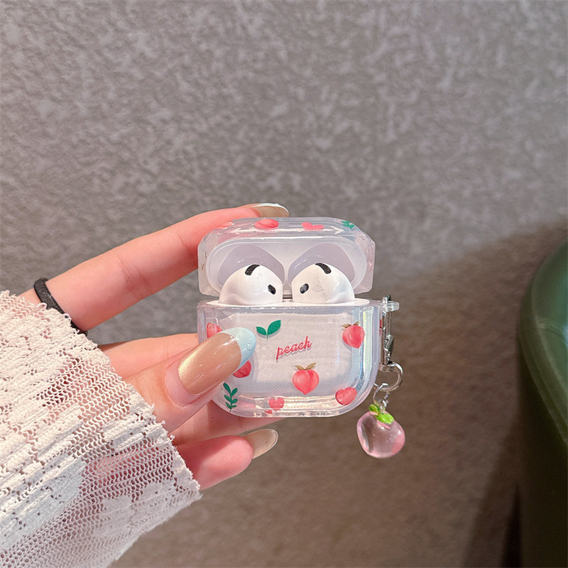 韩系镭射爱心水蜜桃适用airpods4保护壳airpodspro3耳机套苹果耳机保护壳pro2耳机套女款二三4代耳机壳可爱潮