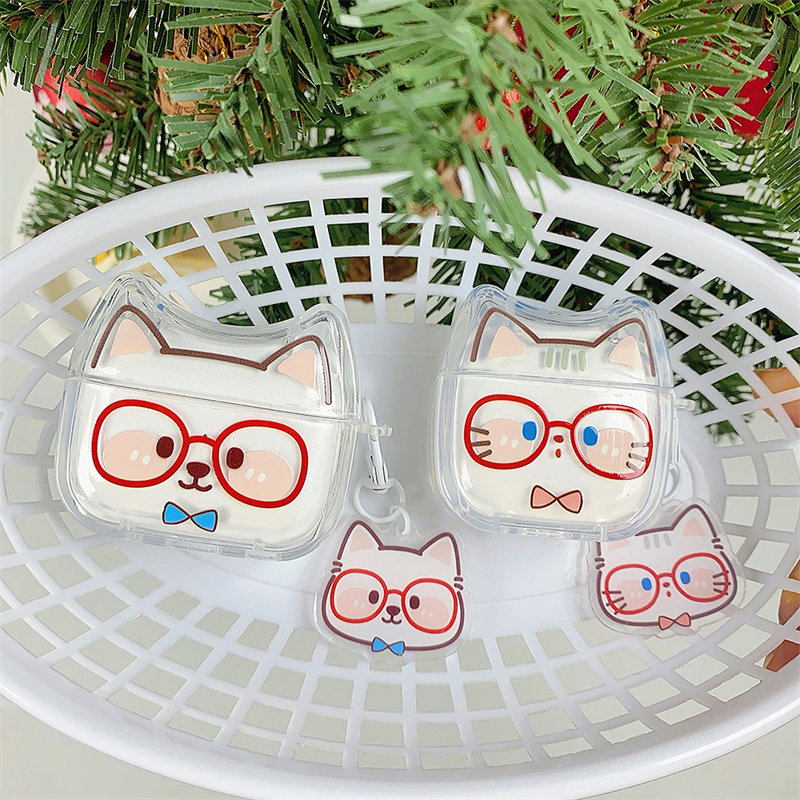卡通眼镜猫咪蝴蝶结适用airpods4代降噪版耳机套苹果2/3三代AirpodsPro第二代保护壳Pro3软壳透明立体情侣潮