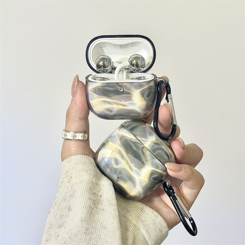 小清新透色灰色水波纹适用华为freebuds6i/freeClip2耳机壳保护套6i/5I软壳SE2/3保护壳大理石情侣pro3/4/7i
