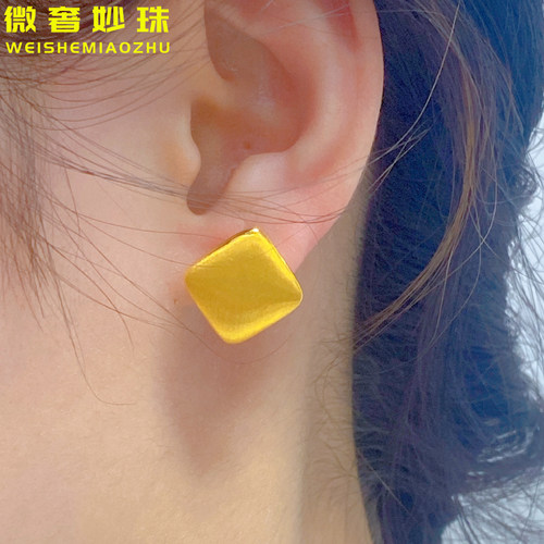 微奢妙珠足金黄金几何耳钉