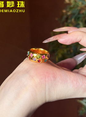 5D硬金黄金糖果戒指女999足金新款ins风气质指环纯金食指戒送女友