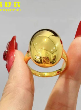 微奢妙珠女足金黄金蛋面戒指