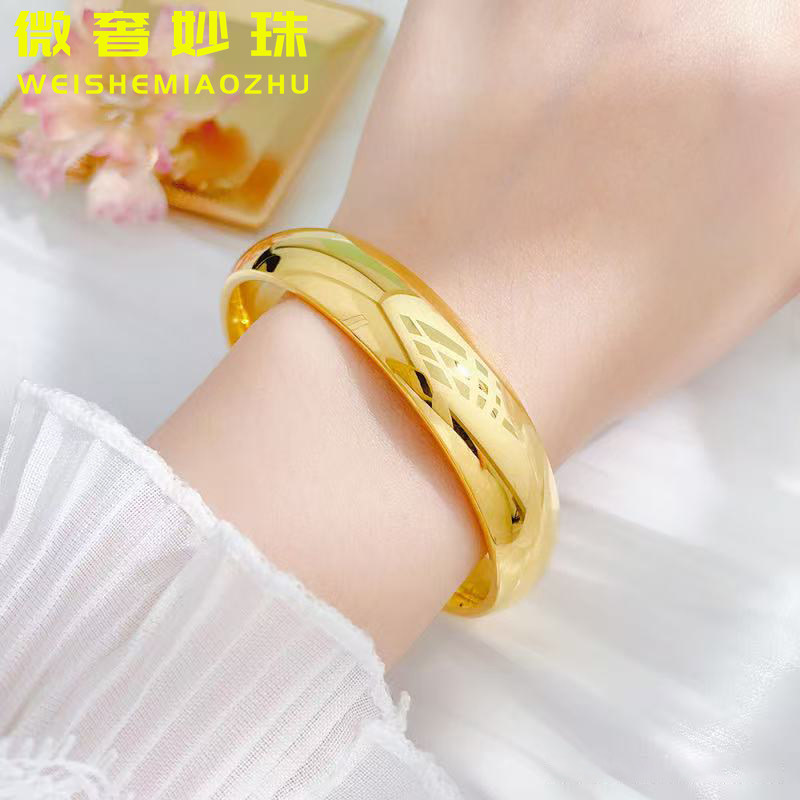 5D硬金黄金泥鳅背手镯女999足金大气镜面手环纯金时尚金镯子送礼