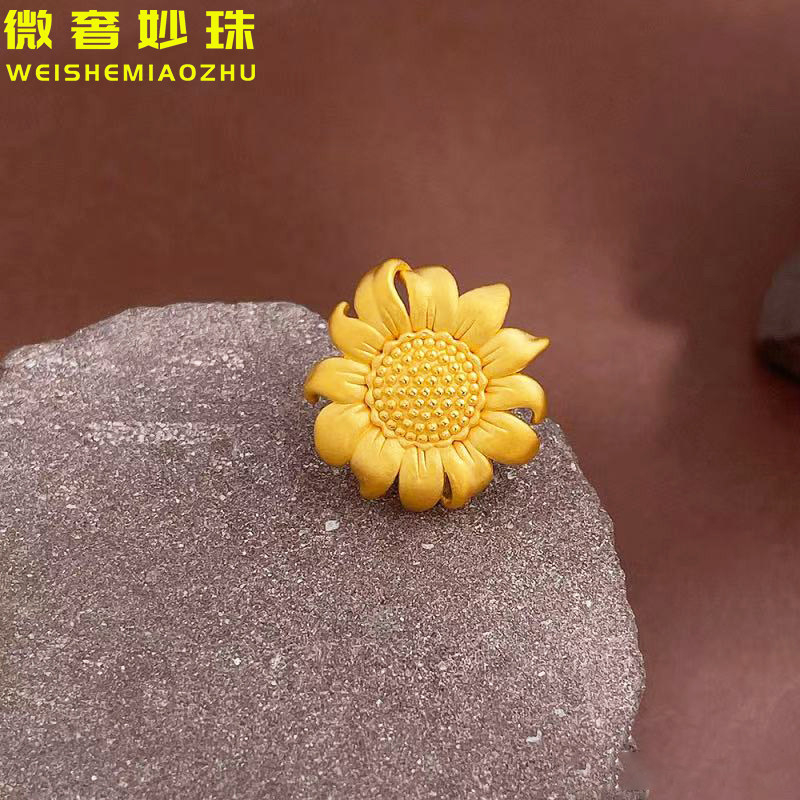 3D硬金黄金向日葵花朵吊坠女999足金气质太阳花项链挂坠送礼正品图片