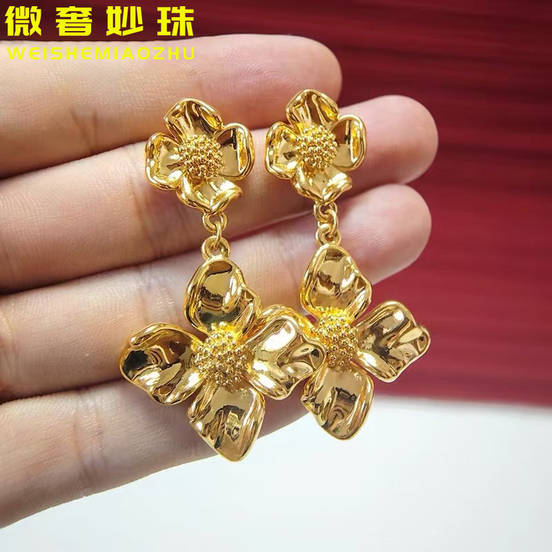 5D硬金黄金花朵耳环女999足金大气双花耳环纯金正品婚庆耳饰送礼,黄金,耳饰,淘宝优惠券,粉丝福利购,淘宝优惠卷