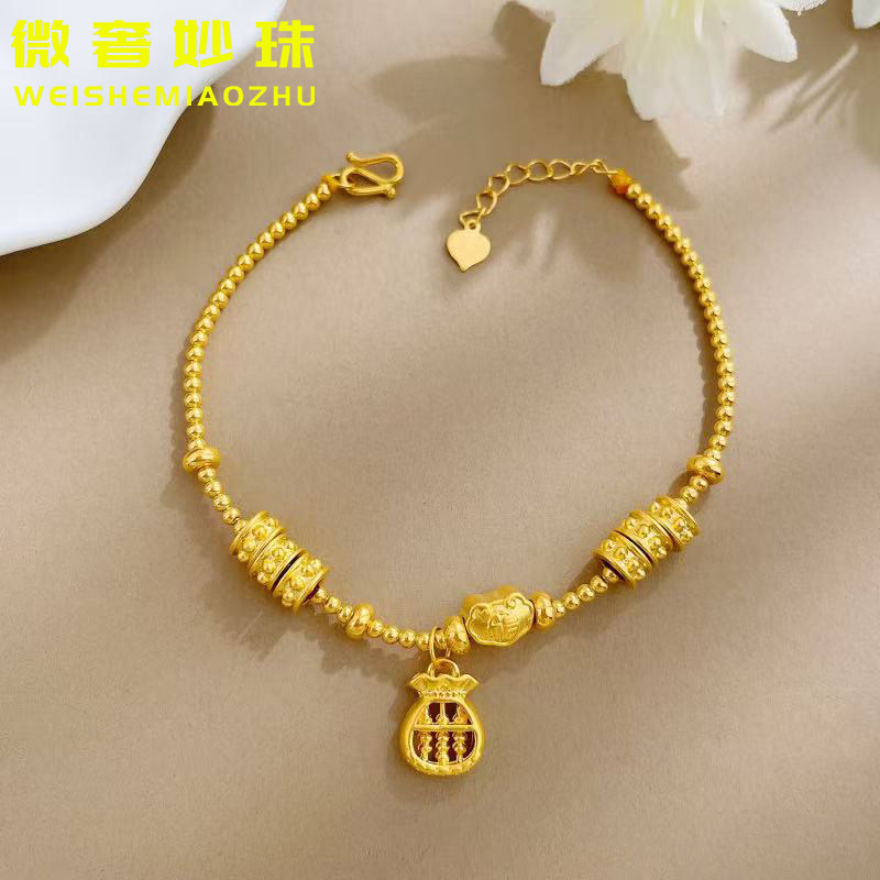 5D硬金黄金福袋算盘手链女999足金小克重福字如意锁包手饰送女友
