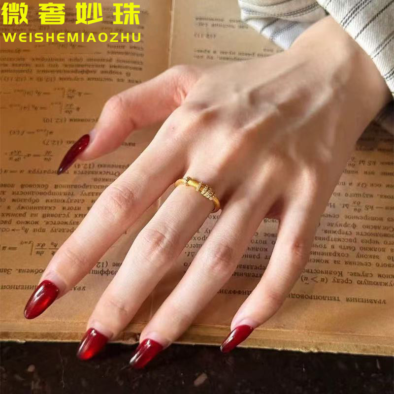 5D黄金时来运转戒指拉丝戒指女999足金新款点钻镶嵌纯金指环送礼