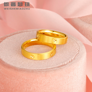 简约男女对戒纯金素圈金戒指一对 3D硬金黄金情侣戒指999足金时尚