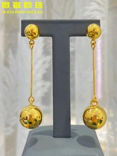 5D硬金黄金无氰光珠耳环999足金ins风长款时尚纯金耳钉送女友礼物