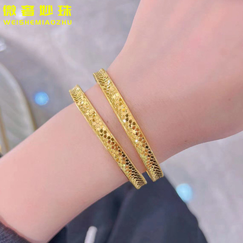 3D硬金蹦迪手镯999足金时尚简约镭射纯金手环2022年女款手镯送礼