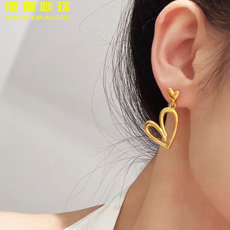 微奢妙珠黄金爱心耳环足金