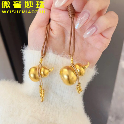 古法黄金传承葫芦吊坠女999足金新款大气福禄挂坠纯金项链送老婆