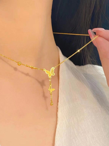 微奢妙珠女款黄金蝴蝶项链
