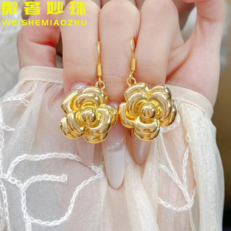 微奢妙珠女款山茶花耳环