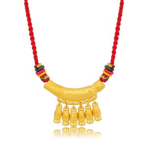 3D硬金黄金金鱼吊坠999足金年年有余女纯金小金鱼项链挂绳送妈妈