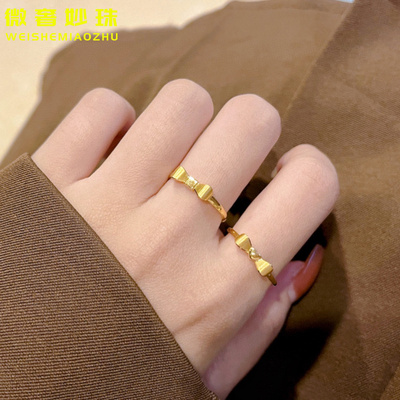 千容珠宝女款足金蝴蝶结戒指