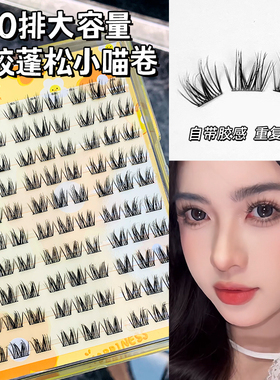 10排大容量免胶蓬松小喵卷！假睫毛自然仿真浓密懒人单簇漫画新手