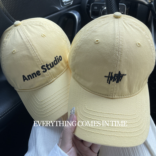 大头围美式棒球帽女宽帽檐显脸小黄色大脸圆脸显白柠檬黄鸭舌帽子