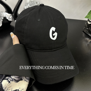 G字母棒球帽黑色大头围棒球帽宽帽檐高颧骨鸭舌帽g软顶帽子男大码