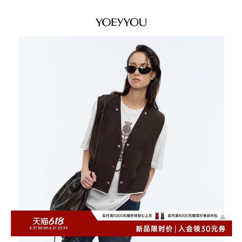 YOEYYOU宽松圆领短袖T恤女2026夏季新款复古图腾廓形休闲百搭上衣
