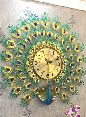 孔雀挂钟客厅现代简约钟表创意家用装饰表壁钟静音电子钟石英时钟