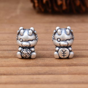 S999足银抱财龙抱花龙隔珠 3D复古生肖龙横孔串珠红绳DIY手串配件