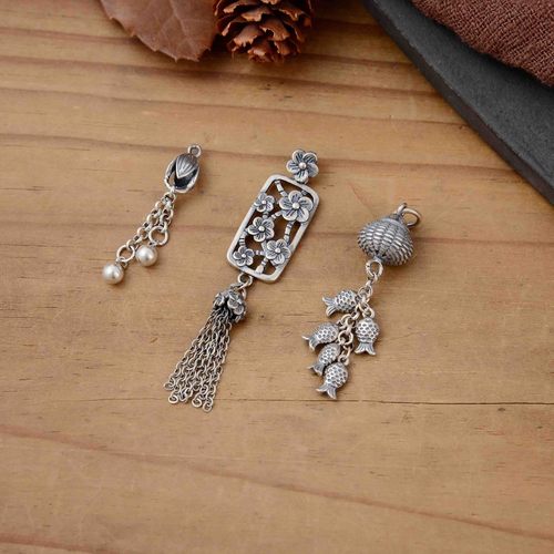 S925纯银花蕾多子鱼镂小花流苏