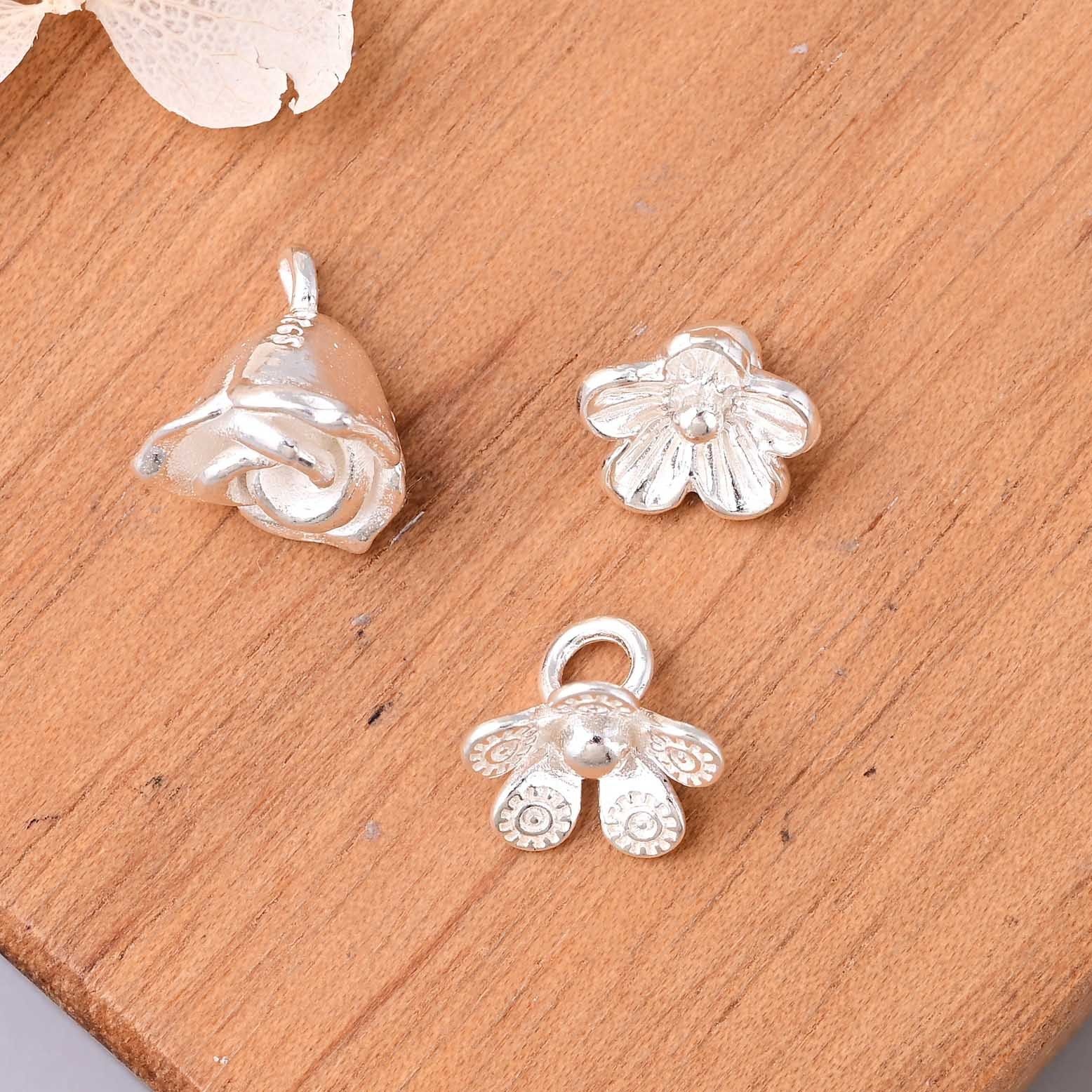 S925纯银太阳纹玫瑰花小滴溜 小清新素银五瓣花DIY水晶手串配件,饰品/流行首饰/时尚饰品新,银饰配件,淘宝优惠券,粉丝福利购,淘宝优惠卷