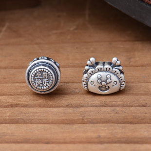 S999足银生日蛋糕龙蒸饺隔珠 复古生肖龙编织材料配饰DIY手串配件