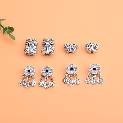 S925纯银复古玉蝉福虎流苏隔珠