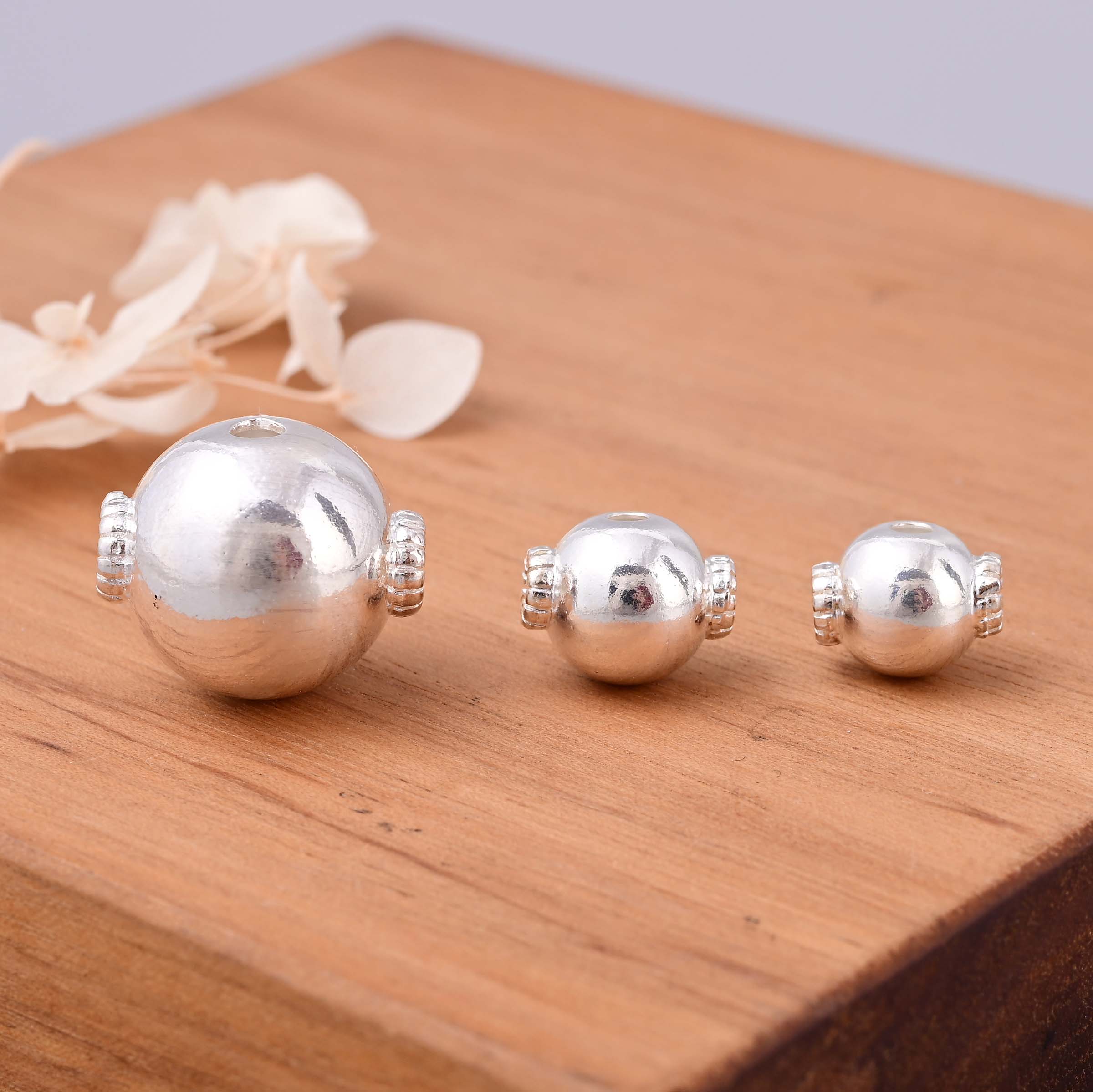 S925纯银光面三通佛头圆珠