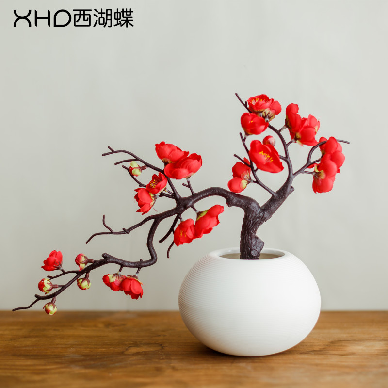 假花仿真花梅花桃花花盆景客厅腊梅假花家居摆件书房装饰茶台摆件